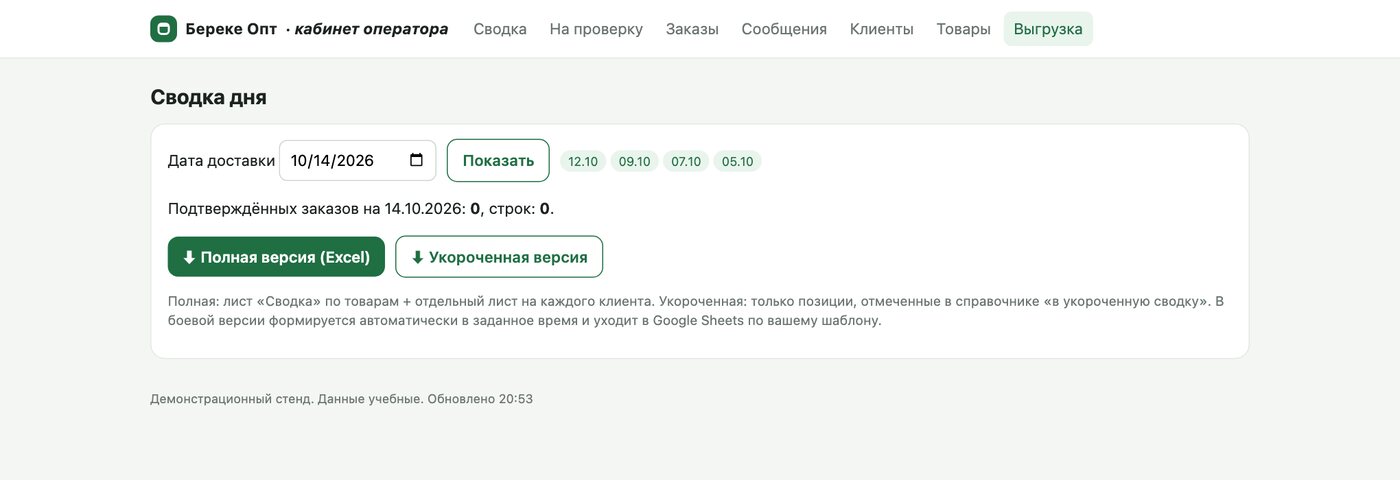 Сводка дня: выгрузка заказов в Excel