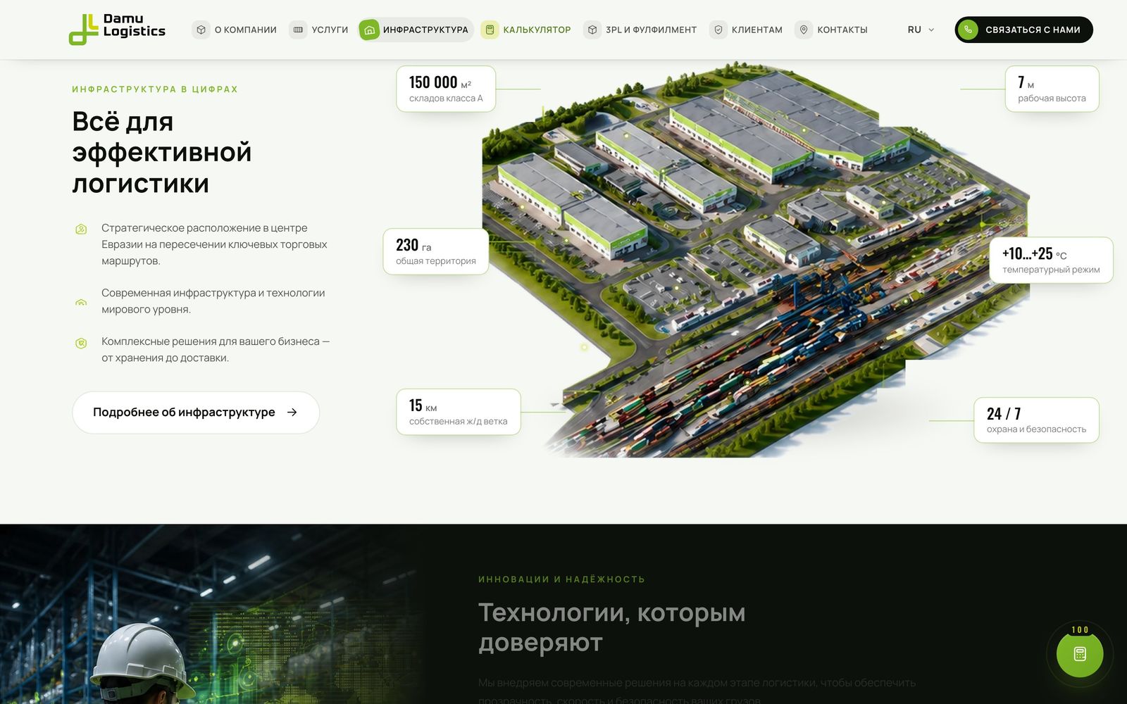 Инфраструктура в цифрах — сайт DAMU Logistics
